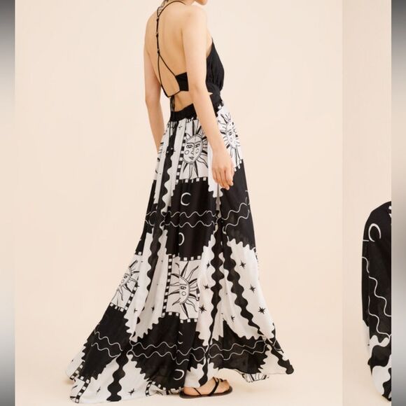 Anthropologie Tigre Indigo Celestial Print Halter Neck Maxi Dress - Picture 5 of 12